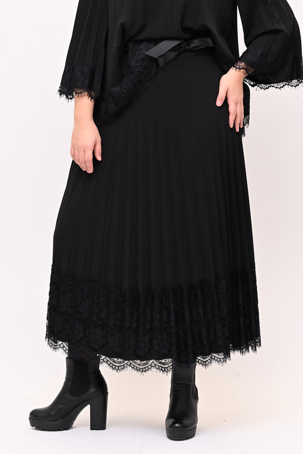 Gonna plisse pizzo - Nero