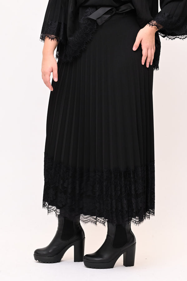 Gonna plisse pizzo - Nero