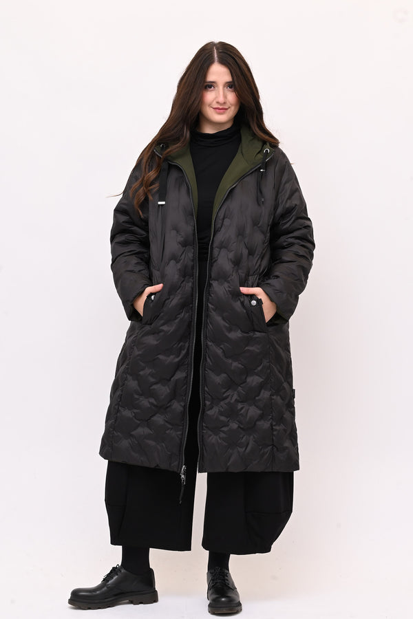 Cappotto imbottito reversibile - Verde militare/Nero