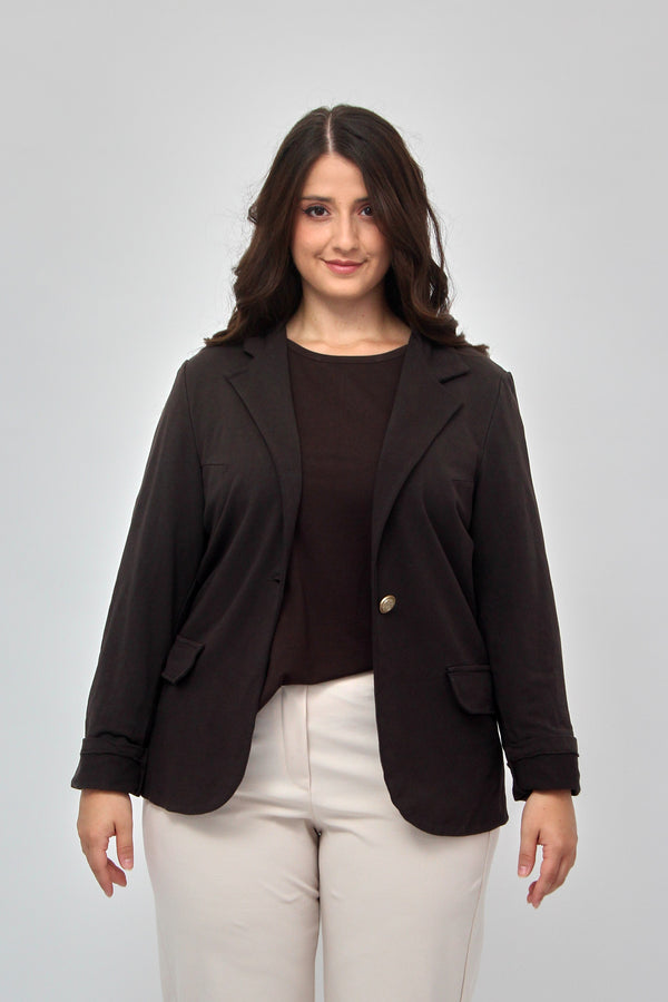 Giacca felpa bottone - Moro