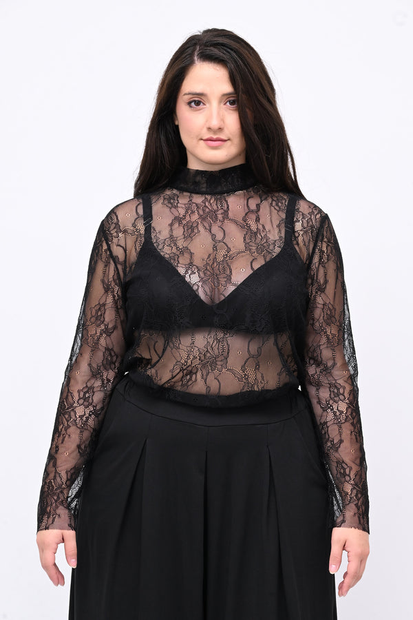 Lupetto pizzo bottone - Nero