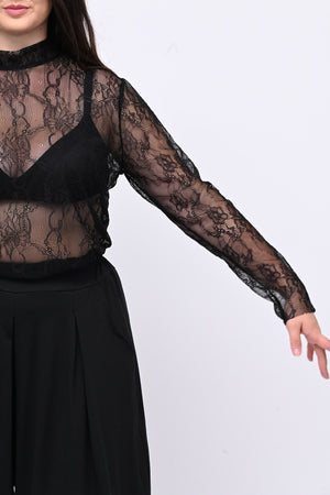 Lupetto pizzo bottone - Nero