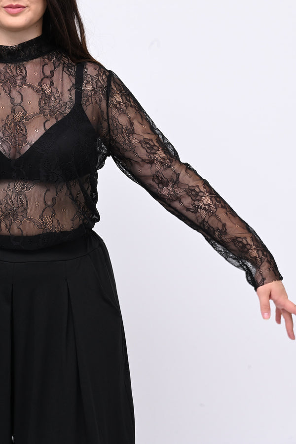 Lupetto pizzo bottone - Nero