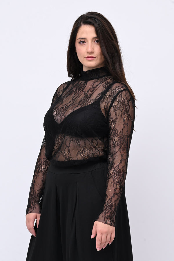 Lupetto pizzo bottone - Nero