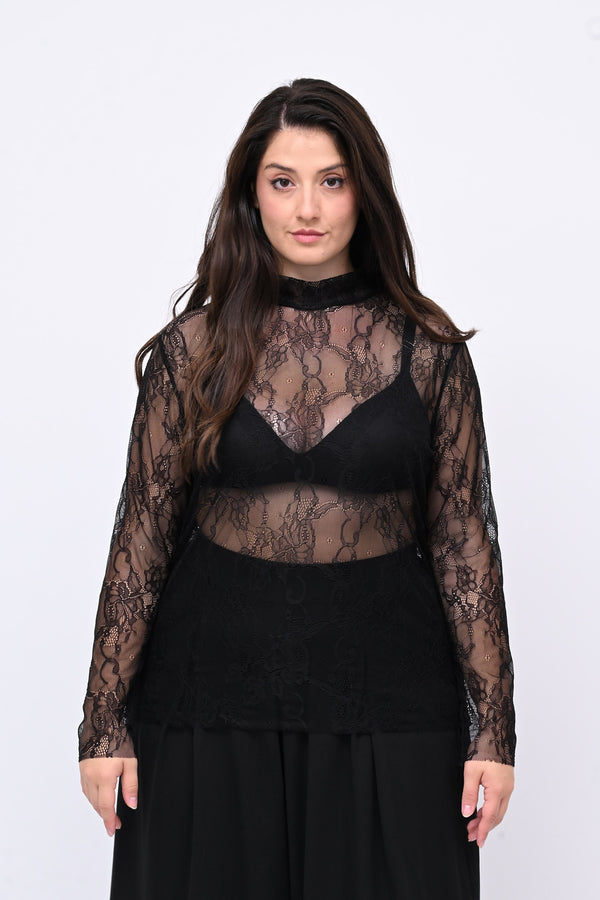 Lupetto pizzo bottone - Nero