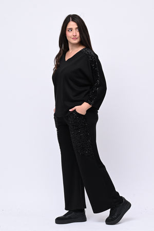 Tuta paillettes laccio schiena - Nero