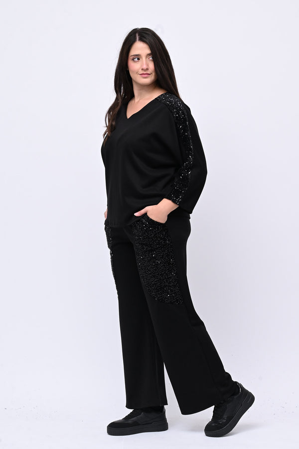 Tuta paillettes laccio schiena - Nero