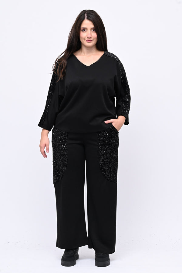 Tuta paillettes laccio schiena - Nero