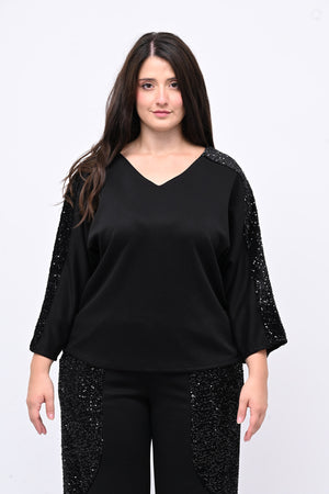 Tuta paillettes laccio schiena - Nero