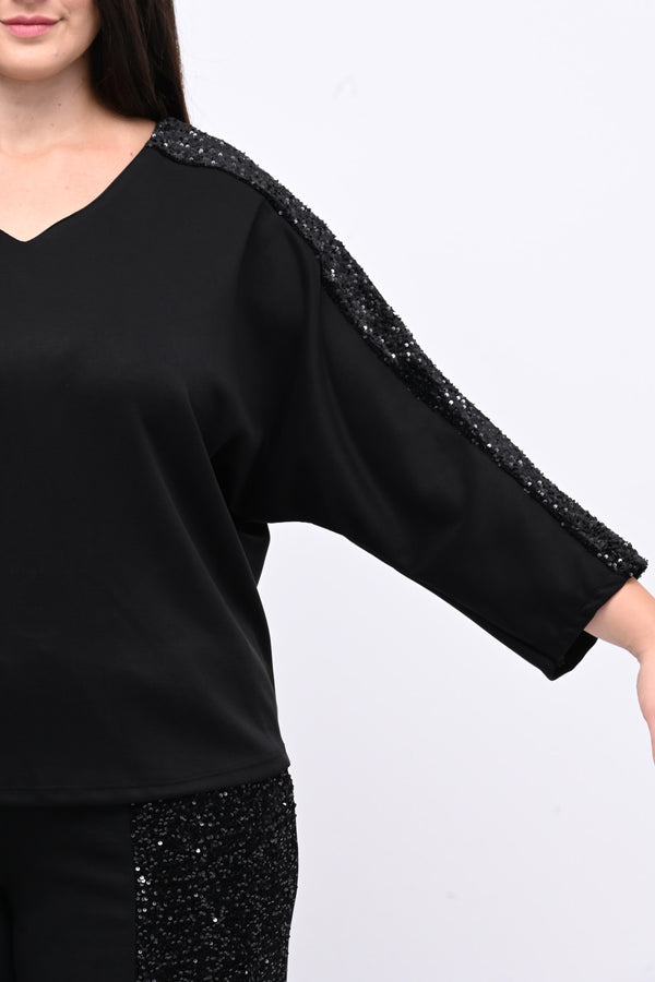 Tuta paillettes laccio schiena - Nero