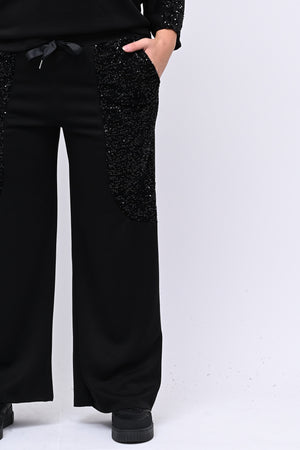 Tuta paillettes laccio schiena - Nero