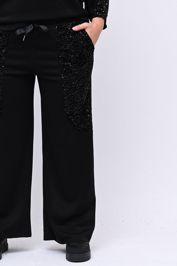 Tuta paillettes laccio schiena - Nero