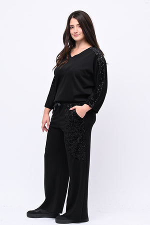 Tuta paillettes laccio schiena - Nero