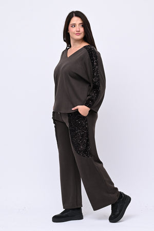 Tuta paillettes laccio schiena - Moro