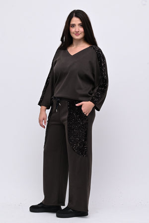 Tuta paillettes laccio schiena - Moro