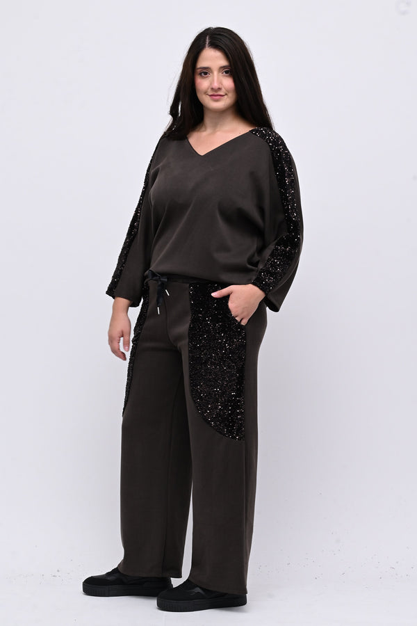 Tuta paillettes laccio schiena - Moro