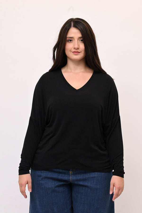 Maglia misto cachemire V - Nero