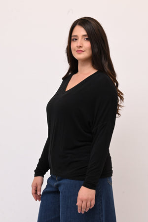 Maglia misto cachemire V - Nero