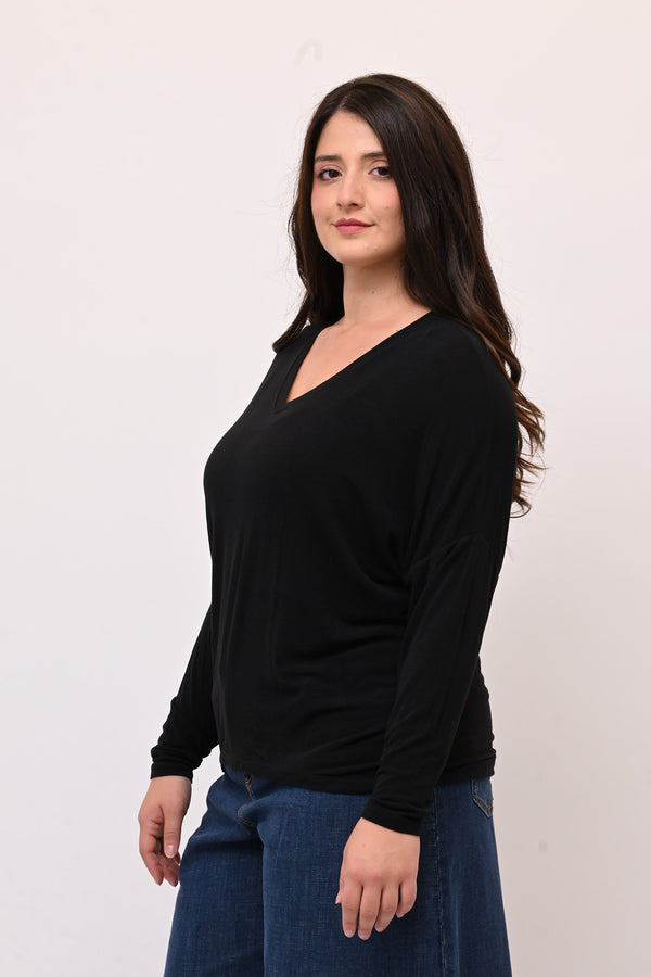 Maglia misto cachemire V - Nero