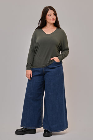 Maglia misto cachemire V - Verde militare