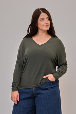 Maglia misto cachemire V - Verde militare