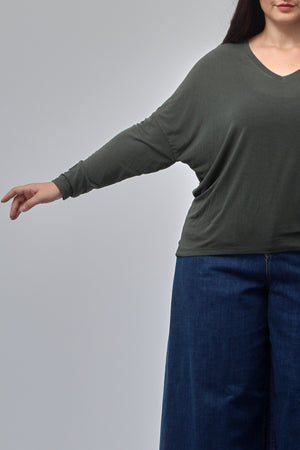 Maglia misto cachemire V - Verde militare