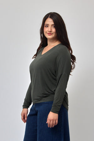 Maglia misto cachemire V - Verde militare