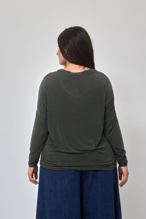 Maglia misto cachemire V - Verde militare