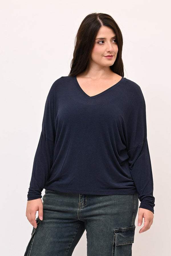 Maglia misto cachemire V - Blu