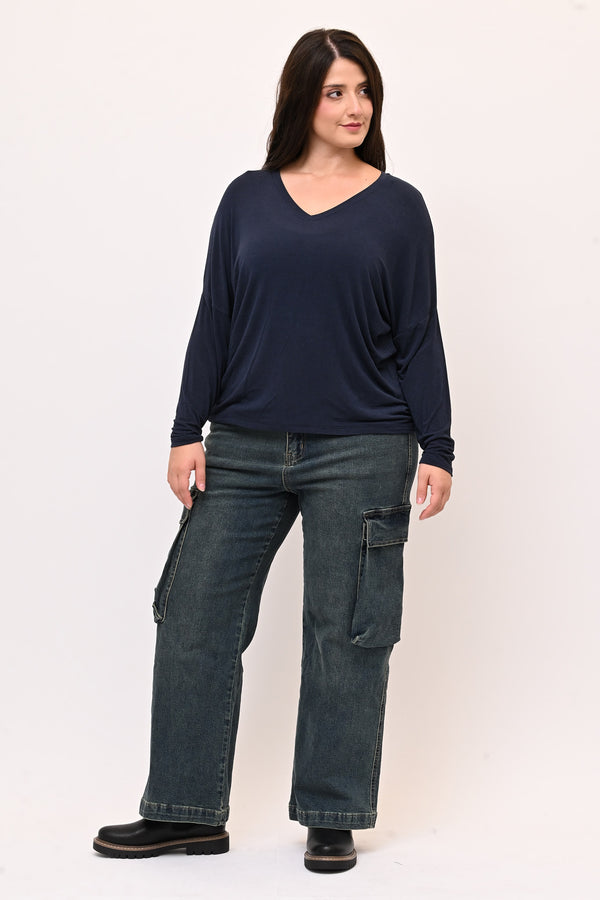 Maglia misto cachemire V - Blu