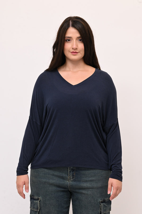 Maglia misto cachemire V - Blu