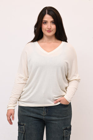 Maglia misto cachemire V - Burro