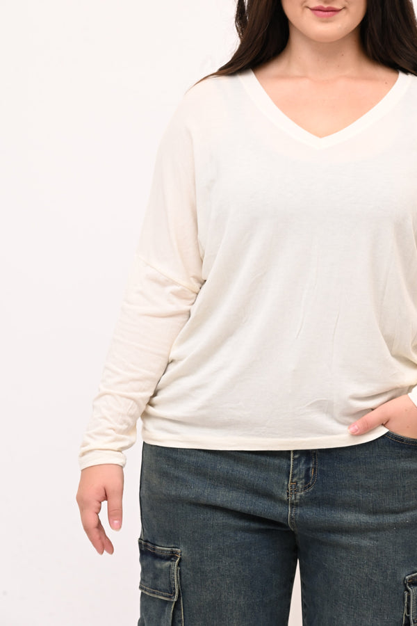 Maglia misto cachemire V - Burro