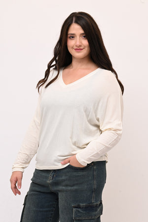 Maglia misto cachemire V - Burro