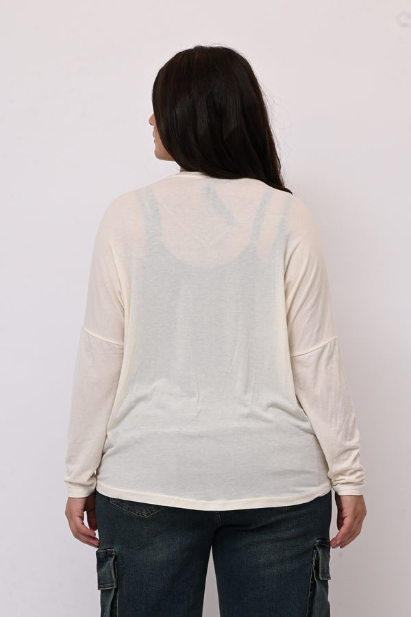 Maglia misto cachemire V - Burro