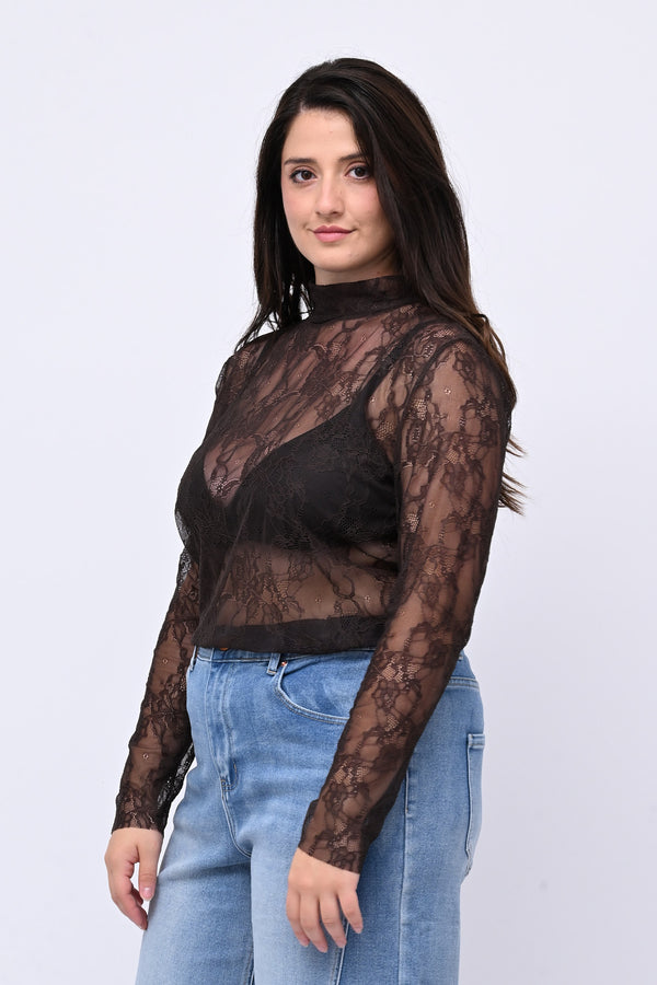 Lupetto pizzo bottone - Moro