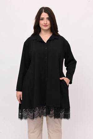 Camicia crèpes pizzo - Nero