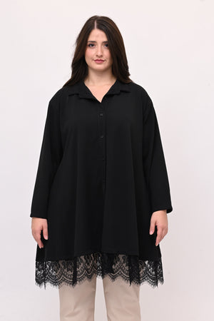 Camicia crèpes pizzo - Nero
