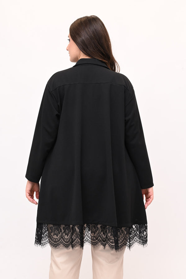 Camicia crèpes pizzo - Nero