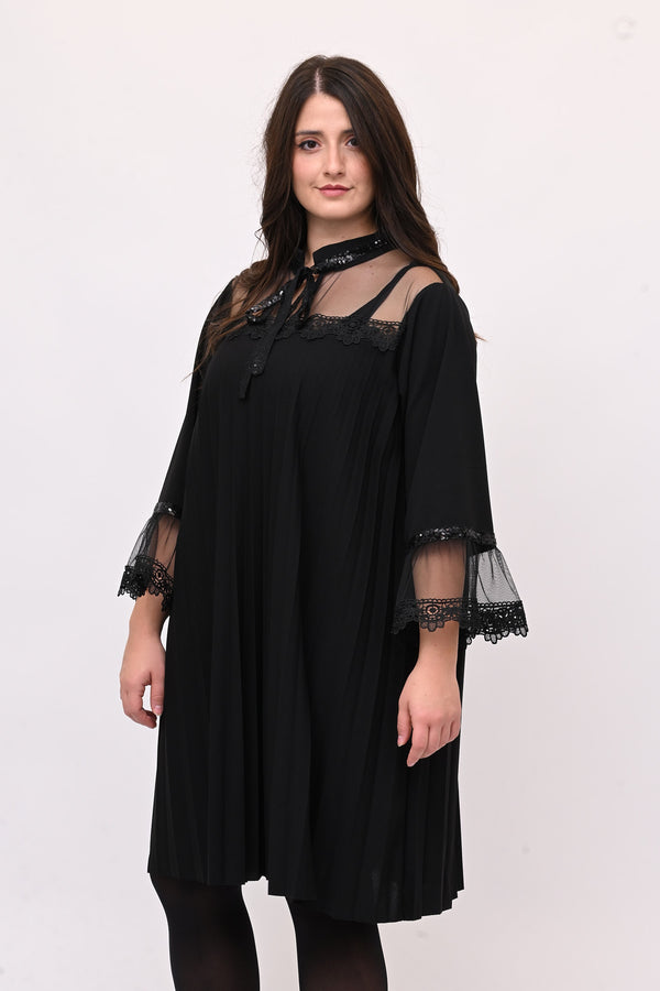 Abito plisse tulle - Nero