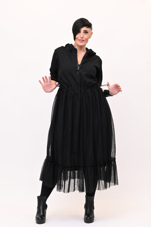 Abito cappuccio tulle - Nero