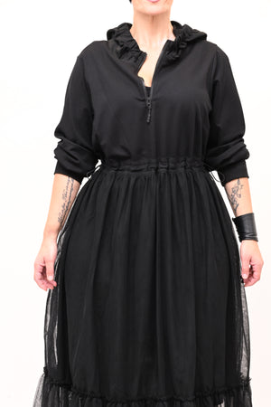 Abito cappuccio tulle - Nero