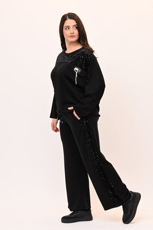 Tuta paillettes girocollo - Nero