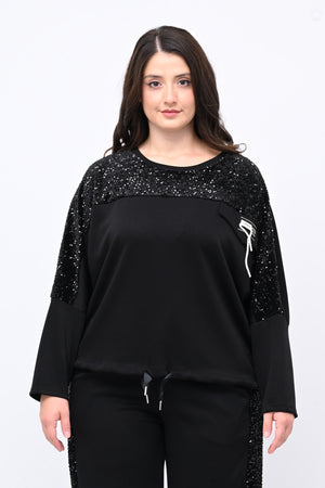 Tuta paillettes girocollo - Nero