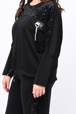 Tuta paillettes girocollo - Nero