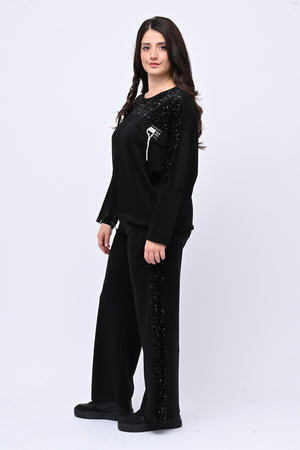 Tuta paillettes girocollo - Nero
