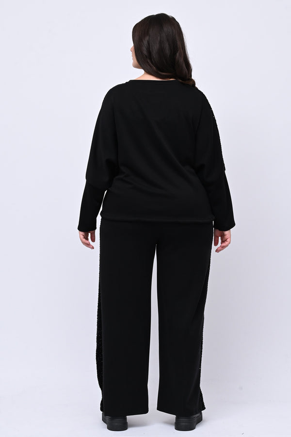 Tuta paillettes girocollo - Nero