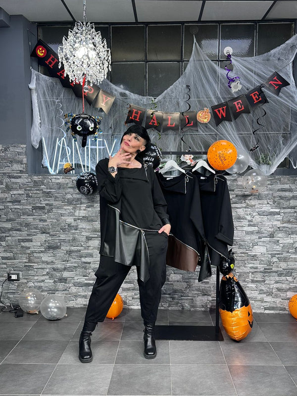 Blusa collo zip - Nero