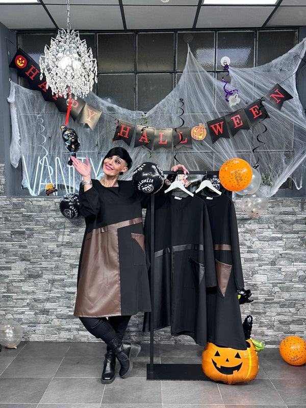 Abito ecopelle tasca - Nero