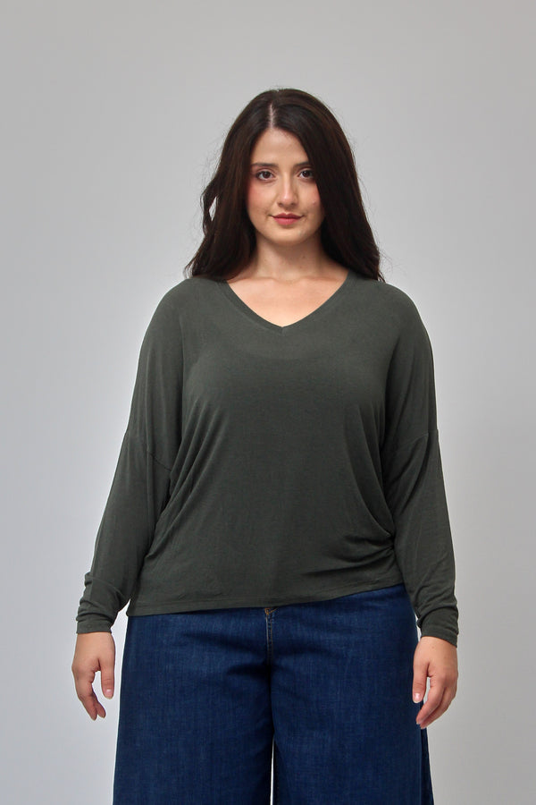 Maglia misto cachemire V - Verde militare